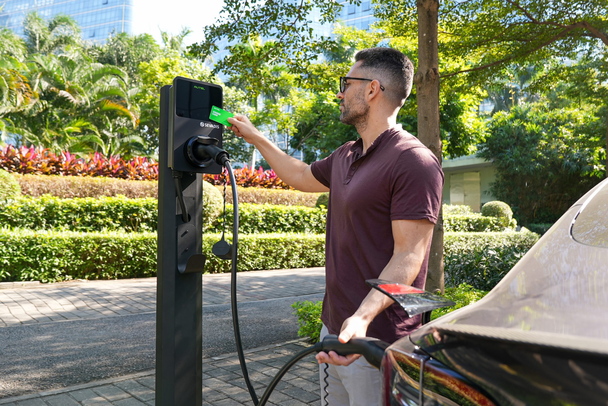 Commercial EV charger in use